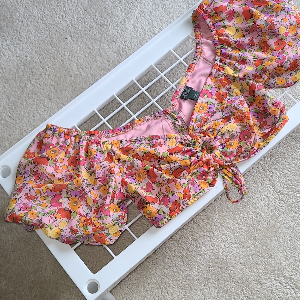 Wild Fable Pink Floral Halter Top with Multicolor Blooms
